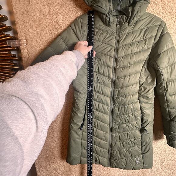Spyder Boundless Hooded Full Zip Puffer Parka Jacket Youth XL Womens XS Olive - Picture 16 of 16
